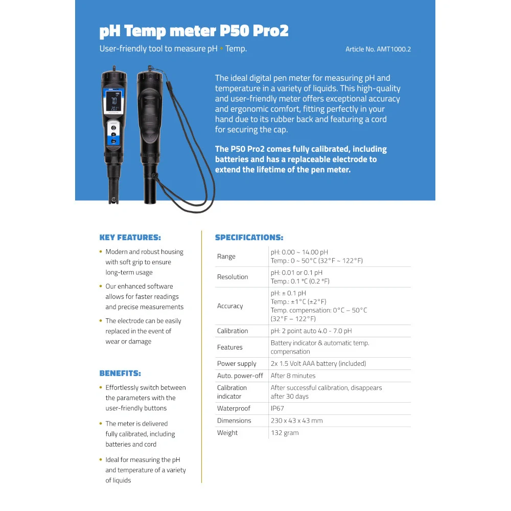 Aqua Master Tools pH metr P50 PRO 2.0 (pH, Teplota)