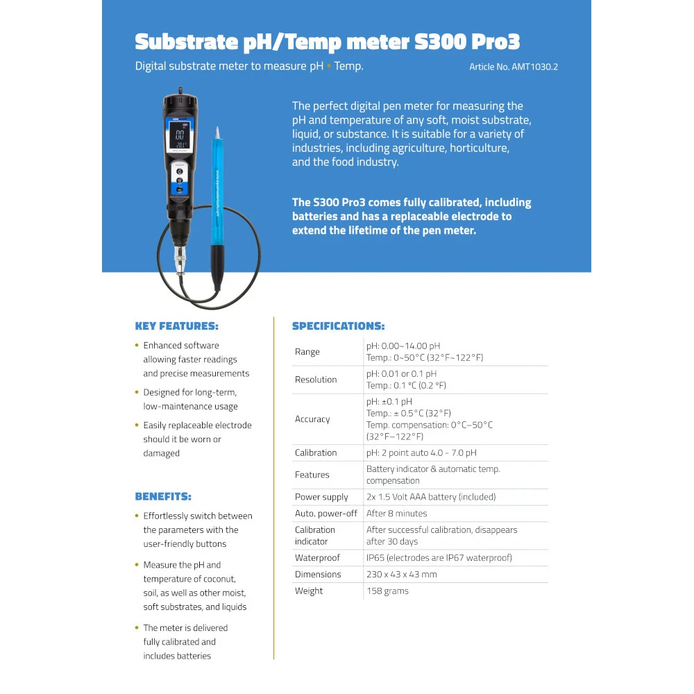 Aqua Master S300 PRO3, pH metr s teploměrem na substrát