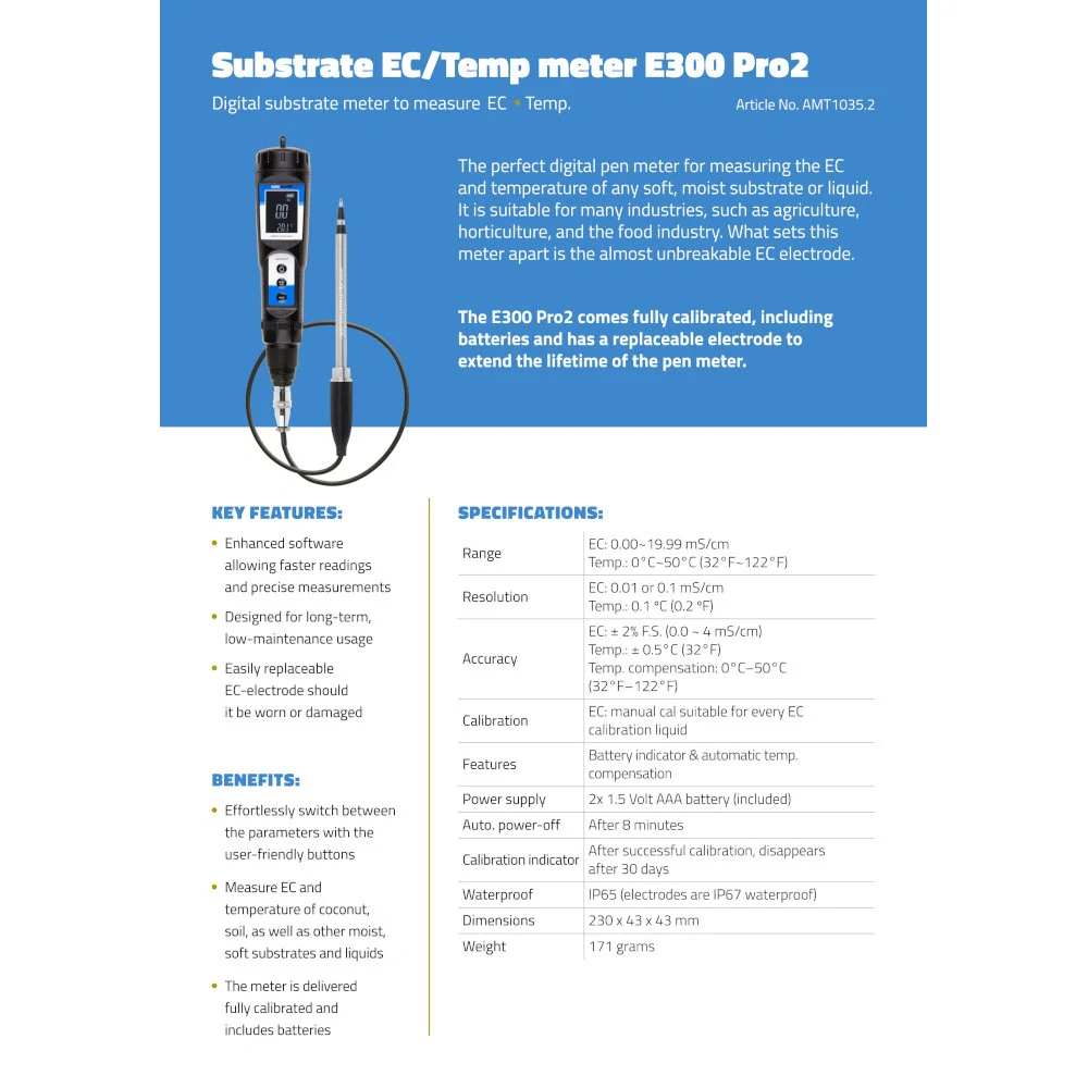 Aqua Master Tools EC metr E300 PRO 2.0 (EC, teplota) na substrát