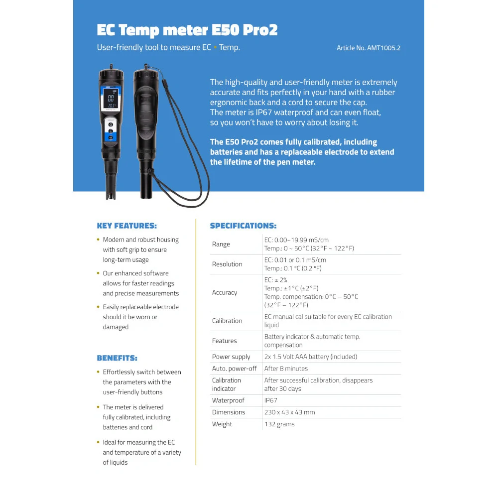 Aqua Master Tools EC metr E50 PRO 2.0 (EC, Teplota)