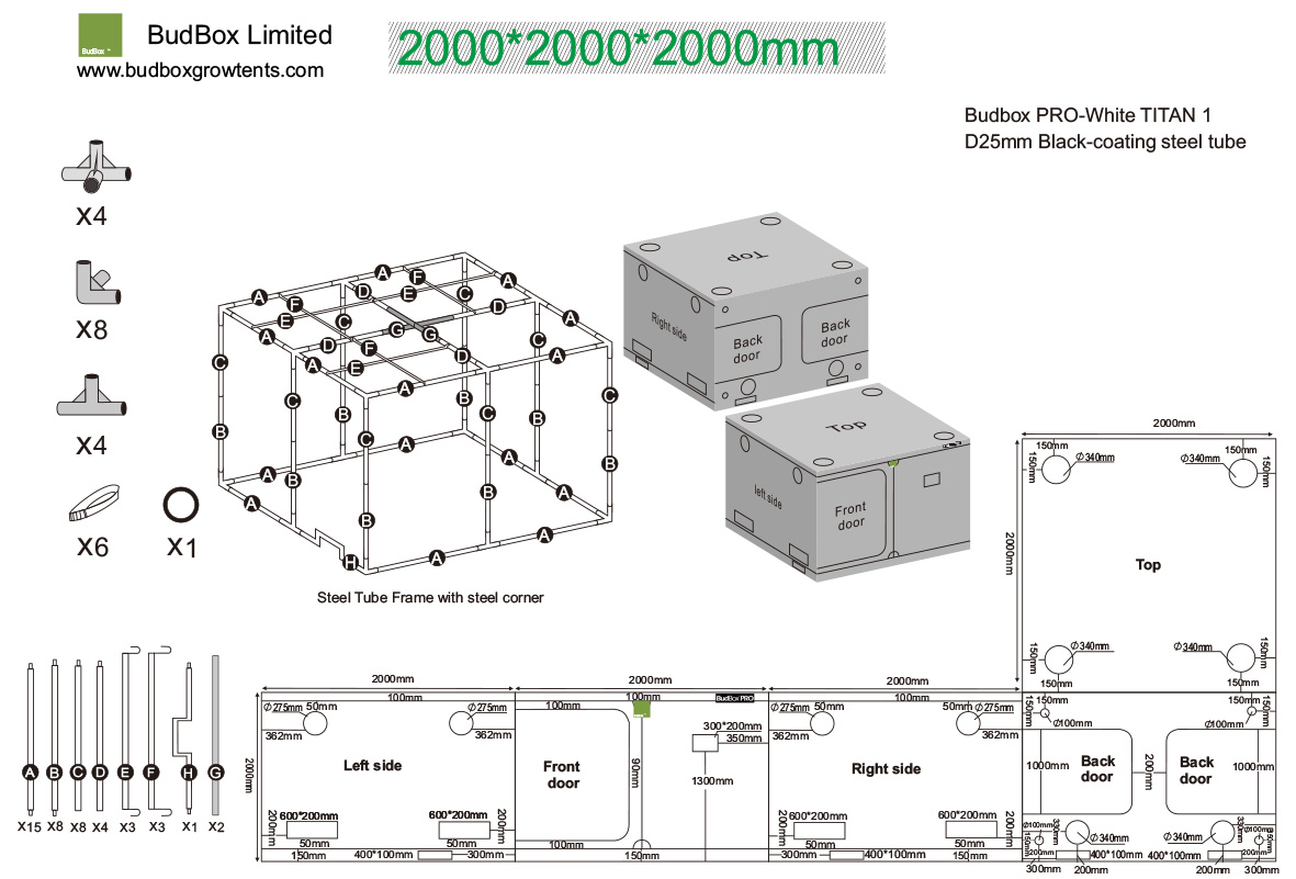 BudBox PRO Titan 1 200x200x200cm bílý - pěstební stan