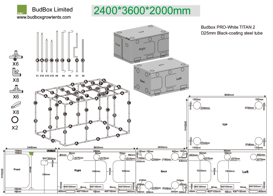 BudBox PRO Titan 2 240x360x200 bílý - pěstební stan