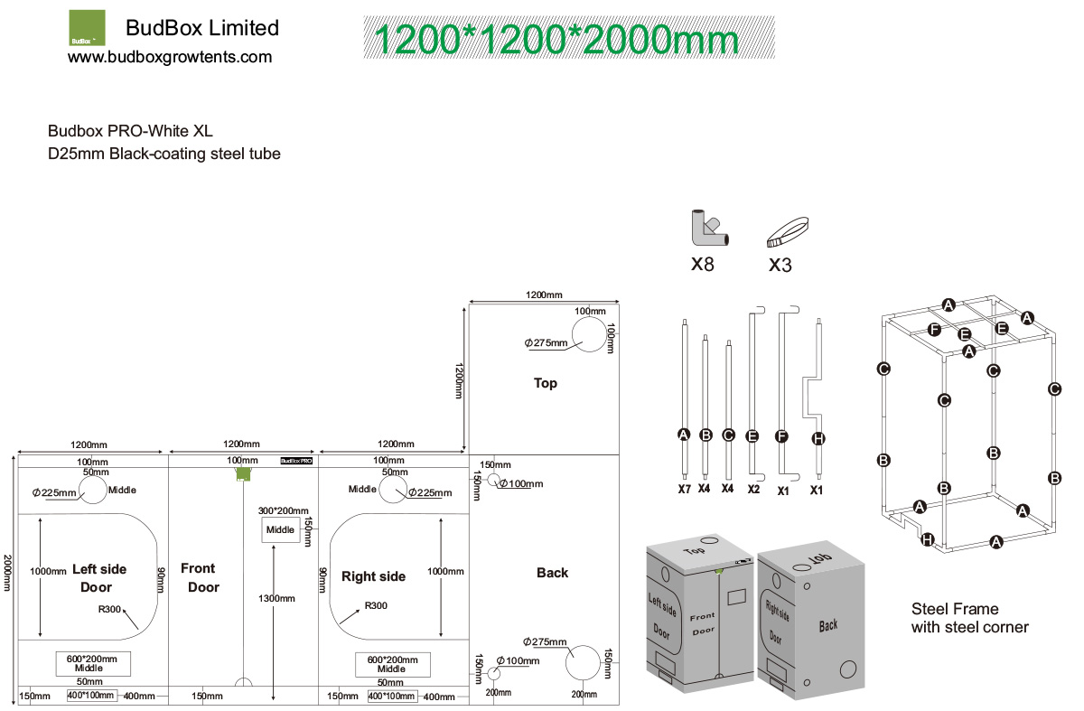 BudBox PRO XL 120x120x200cm bílý - pěstební stan
