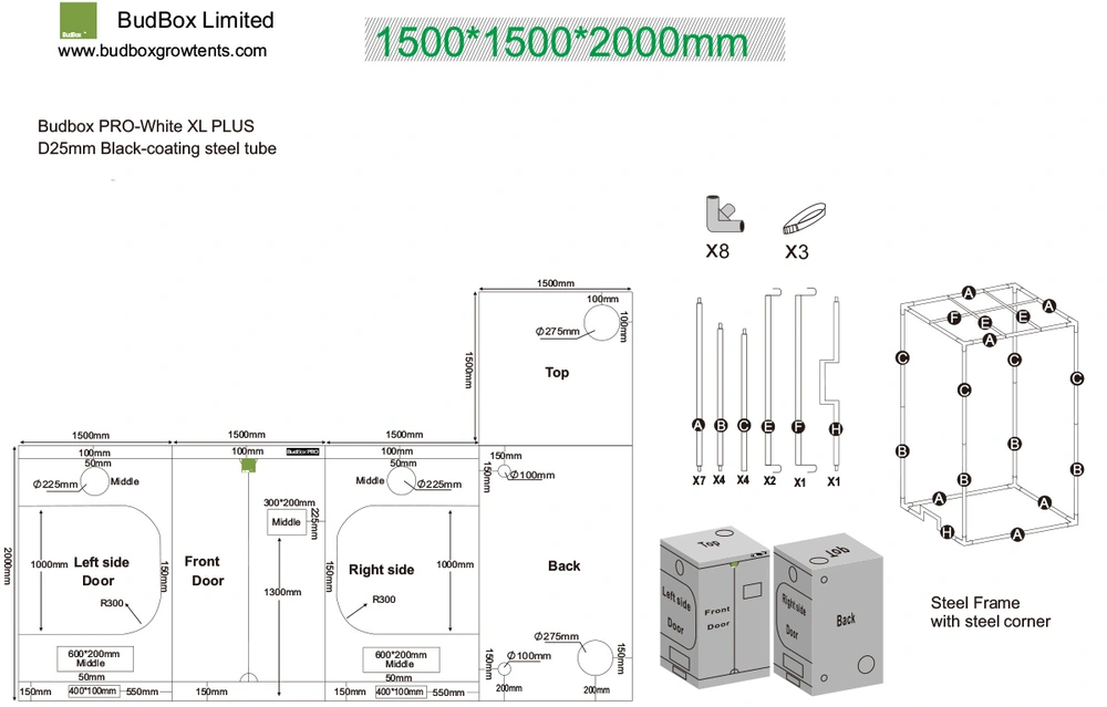 BudBox PRO XL+ 150x150x200cm bílý - pěstební stan
