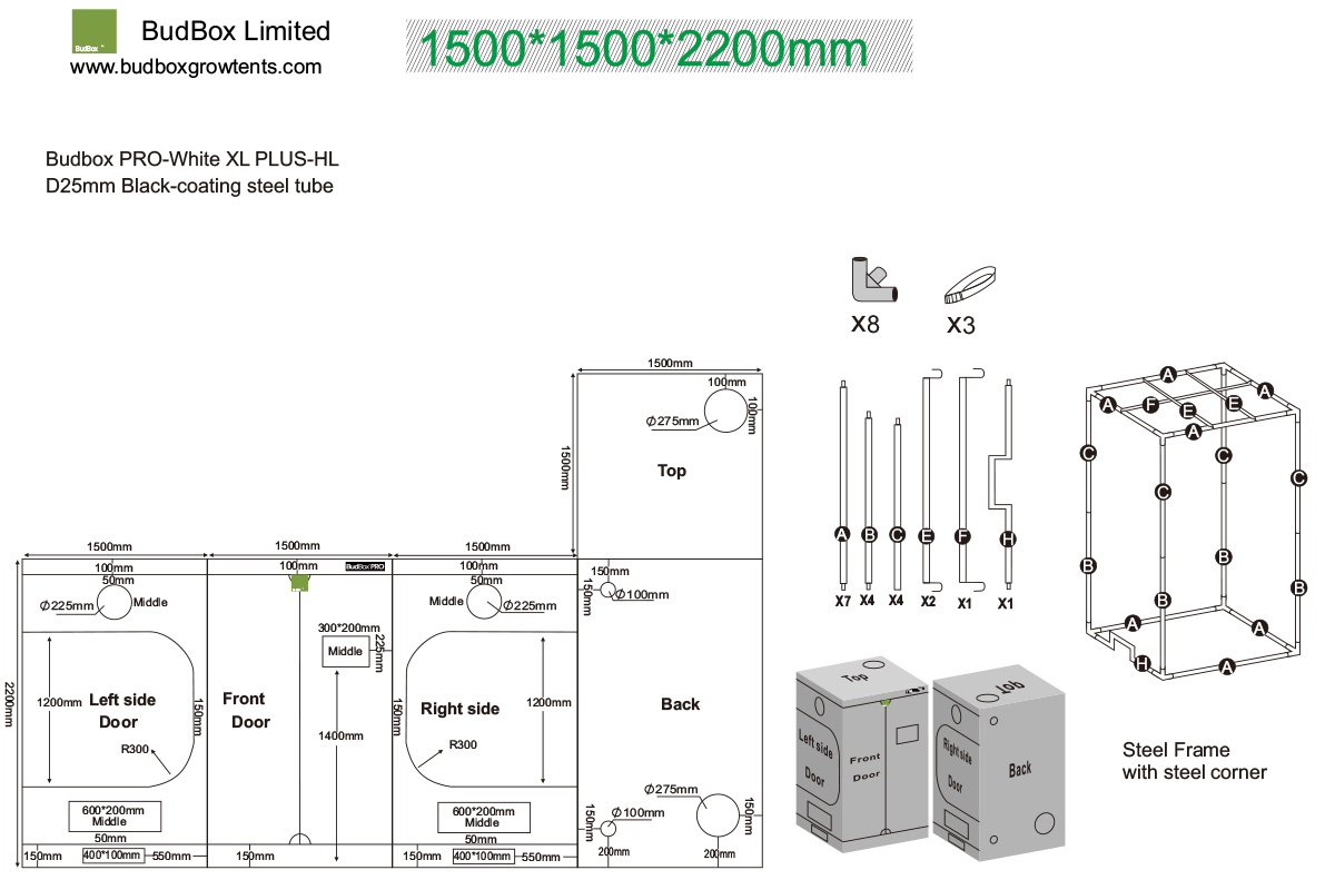BudBox PRO XL+ 150x150x220cm bílý - vyšší verze